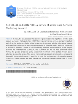 SERVQUAL and SERVPERF: a Review of Measures in Services Marketing Research by Mohd