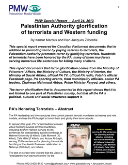 Palestinian Authority Glorification of Terrorists and Western Funding