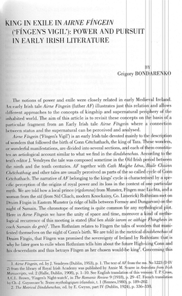 KINGIN EXILE in AIRNE Ffngein ('FINGEN's VIGIL'): POWER and PU SUIT in EARLY IRISH LITERATURE