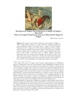 Visual Experience in Angela of Foligno's Memoriale