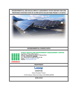 Environmental and Social Impact Assessment Study Report for the Proposed Construction of 40 Mw Kitui Solar Park Project at Kitui