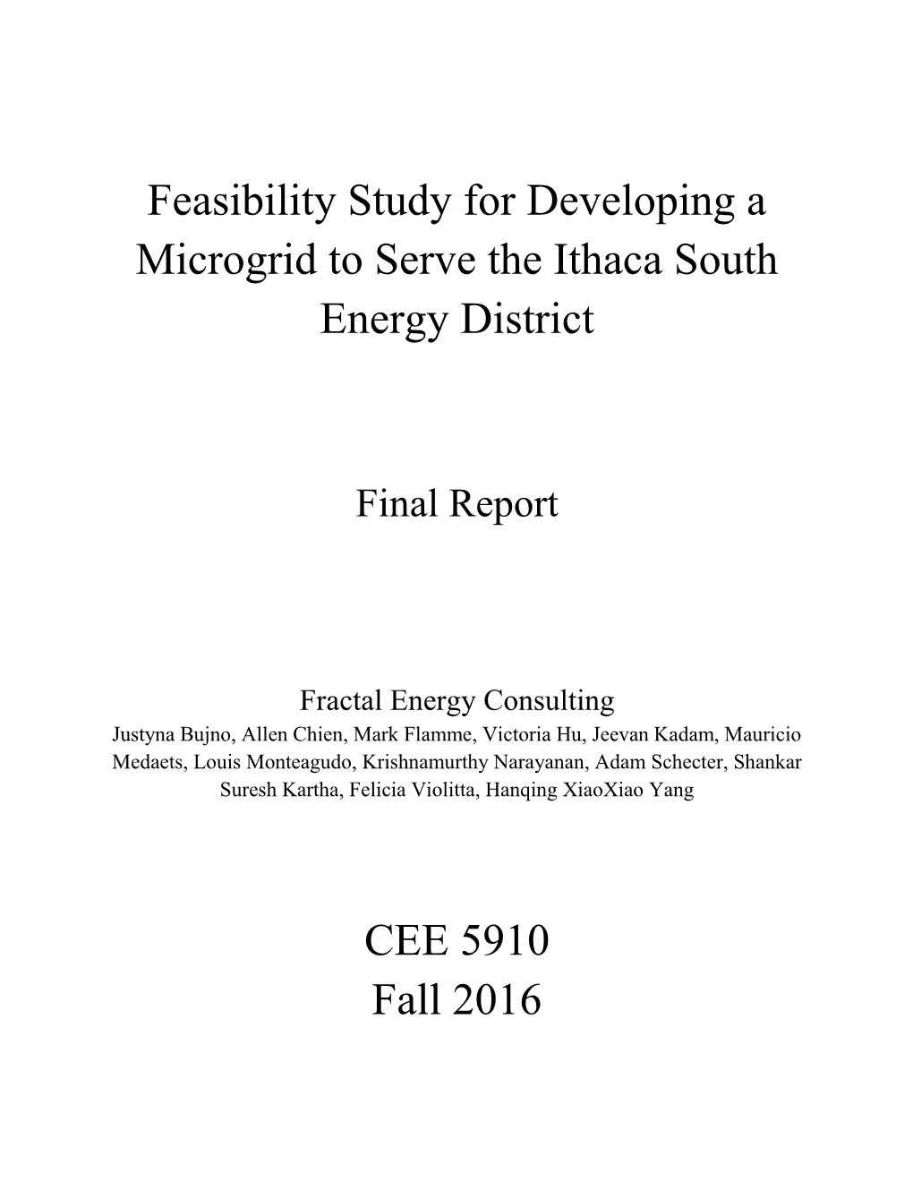 Feasibility Study for Developing a Microgrid to Serve the Ithaca South