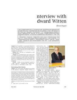 Interview with Edward Witten Hirosi Ooguri