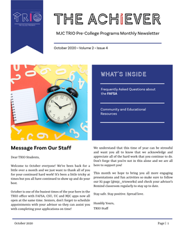 The Achiever MJC TRIO Pre-College Programs Monthly Newsletter