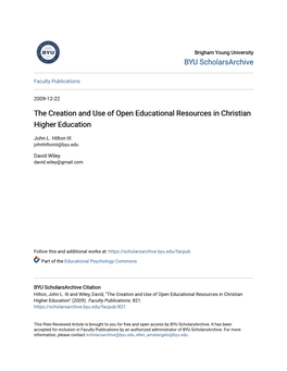 The Creation and Use of Open Educational Resources in Christian Higher Education