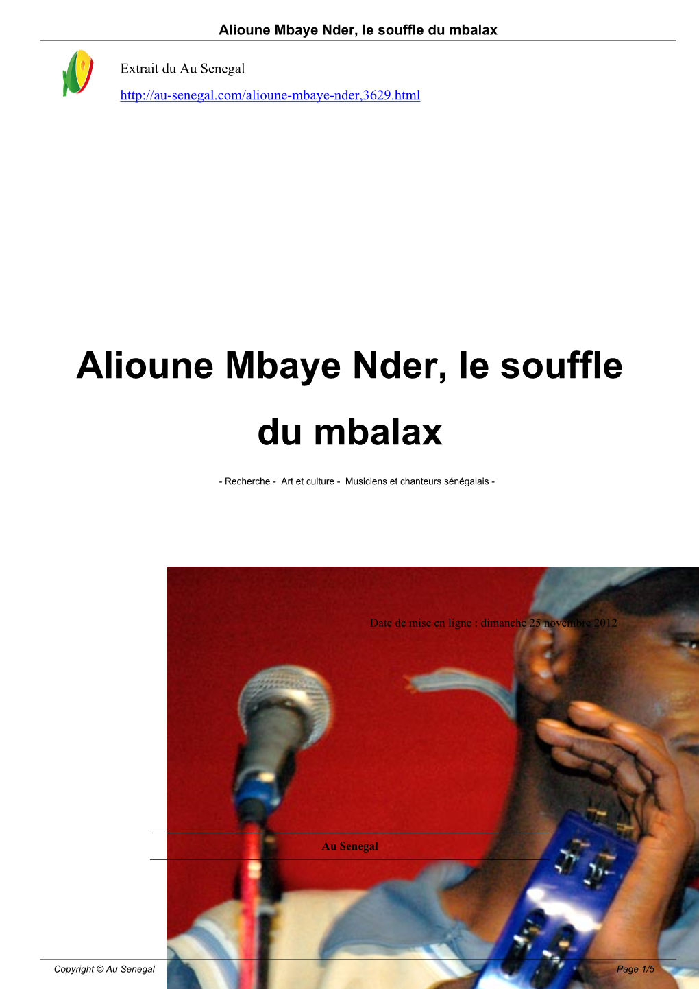 Alioune Mbaye Nder, Le Souffle Du Mbalax