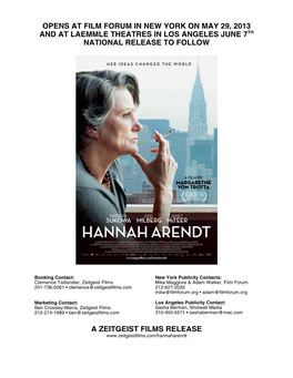 Hannah Arendt a Film by Margarethe Von Trotta