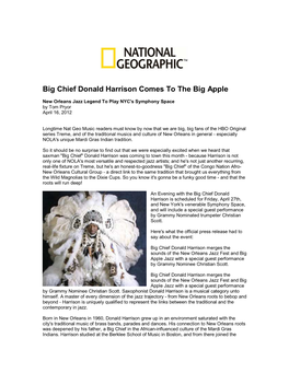 Big Chief Donald Harrison Comes to the Big Apple