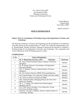 No. 12016/3/2011-S&T Government of India Planning Commission