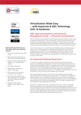 Virtualization Made Easy ...With Imprivata & IGEL Technology Soft