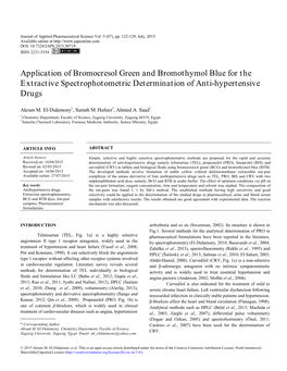 Application of Bromocresol Green and Bromothymol Blue for the Extractive Spectrophotometric Determination of Anti-Hypertensive Drugs