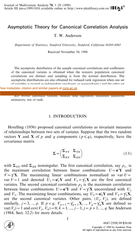 Asymptotic Theory for Canonical Correlation Analysis