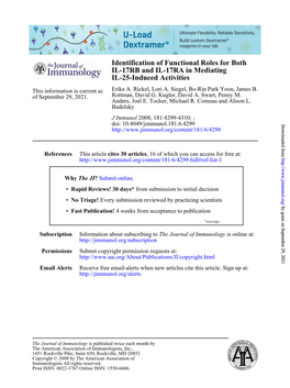 IL-25-Induced Activities IL-17RB and IL-17RA in Mediating Identification of Functional Roles for Both