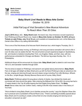 Baby Shark Live! Heads to Mesa Arts Center October 18, 2019 Initial Fall
