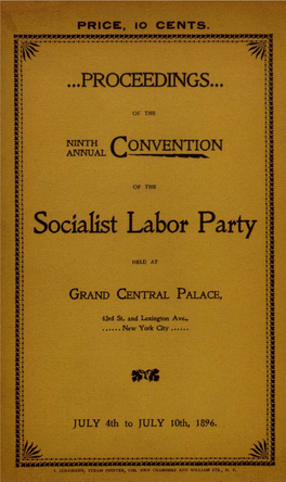 1896 – Proceedings of the 9Th National Convention of the Socialist Labor Party