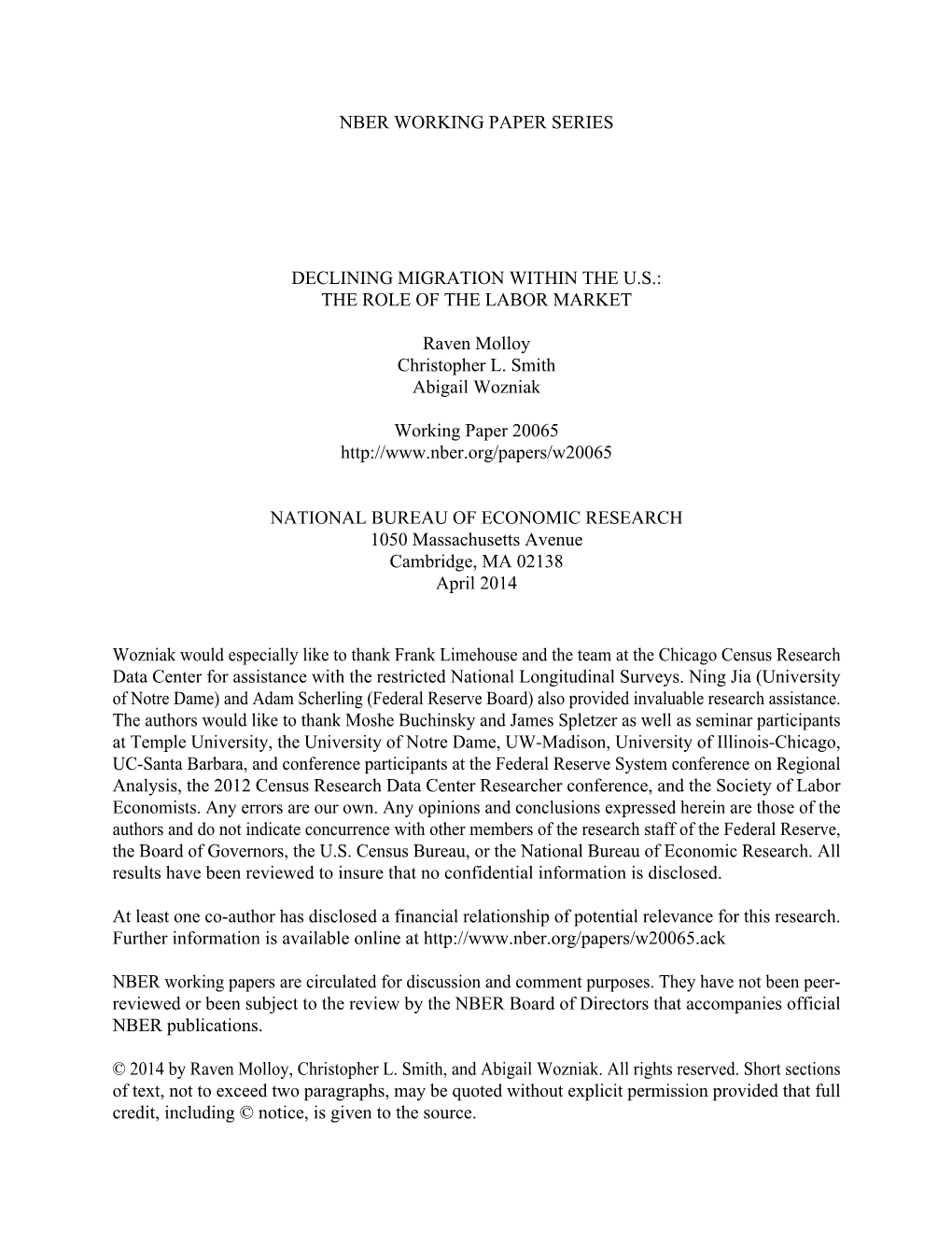 Declining Migration Within the US: the Role of the Labor Market