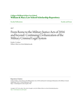 Continuing Civilianization of the Military Criminal Legal System Fredric I