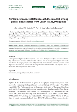 Rafflesia Consueloae (Rafflesiaceae), the Smallest Among Giants; a New Species from Luzon Island, Philippines