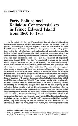 Party Politics and Religious Controversialism in Prince Edward Island from 1860 to 1863