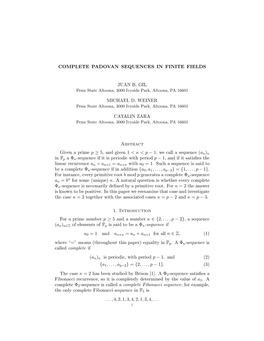 Complete Padovan Sequences in Finite Fields Juan B. Gil