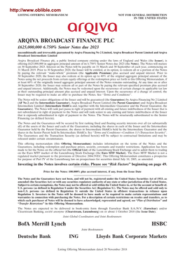 Prospectus Brochure of the Bond Arqiva XS1879638697 En GBP