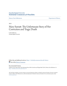 Mary Surratt: the Unfortunate Story of Her Conviction and Tragic Death