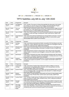 TPTV Subtitles July 6Th to July 12Th 2020