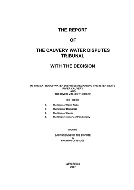 The Report of the Cauvery Water Disputes Tribunal