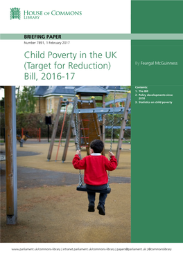 Child Poverty in the UK (Target for Reduction) Bill, 2016-17