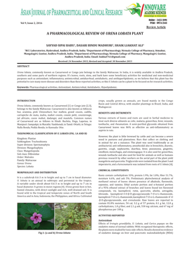 A Pharmacological Review of Urena Lobata Plant