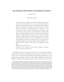 Loss Aversion, Moral Hazard, and Stochastic Contracts