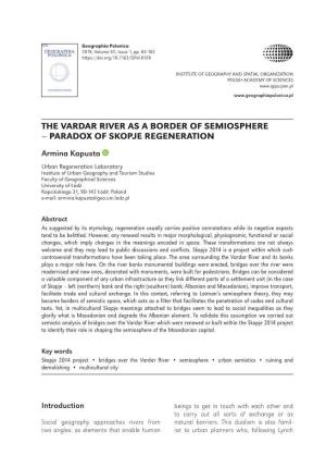 (2019), the Vardar River As a Border of Semiosphere – Paradox Of