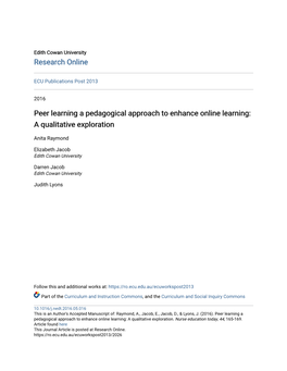 Peer Learning a Pedagogical Approach to Enhance Online Learning: a Qualitative Exploration