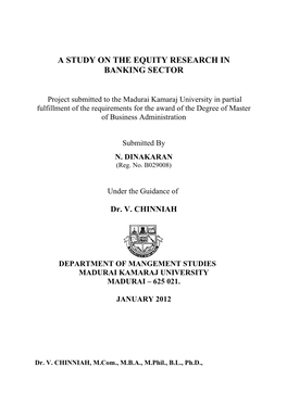 A Study on the Equity Research in Banking Sector
