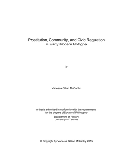 Prostitution, Community, and Civic Regulation in Early Modern Bologna