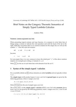 Brief Notes on the Category Theoretic Semantics of Simply Typed Lambda Calculus