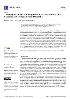 Therapeutic Potential of Polyphenols in Amyotrophic Lateral Sclerosis and Frontotemporal Dementia