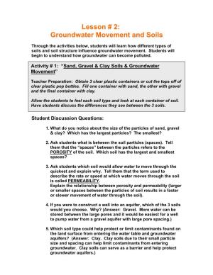 Groundwater Movement and Soils