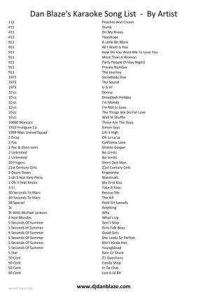 Dan Blaze's Karaoke Song List