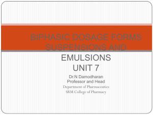 Biphasic Dosage Forms Suspensions and Emulsions Unit 7