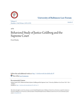 Behavioral Study of Justice Goldberg and the Supreme Court David Hanley