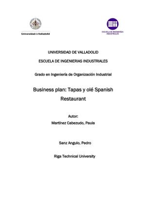 Business Plan: Tapas Y Olé Spanish Restaurant