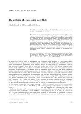 The Evolution of Echolocation in Swiftlets