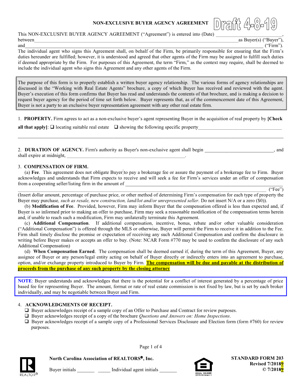 Non-Exclusive Buyer Agency Agreement (Form 203)