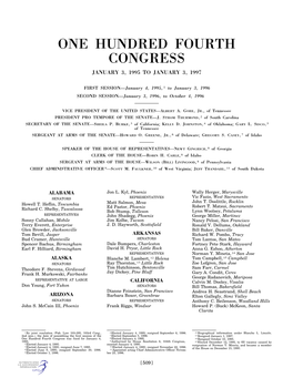 One Hundred Fourth Congress January 3, 1995 to January 3, 1997