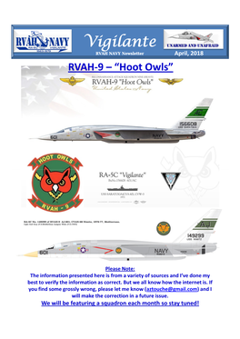 Vigilantevigilante RVAH NAVY Newsletternewsletterrvah April, 2018 RVAH-9 – “Hoot Owls”