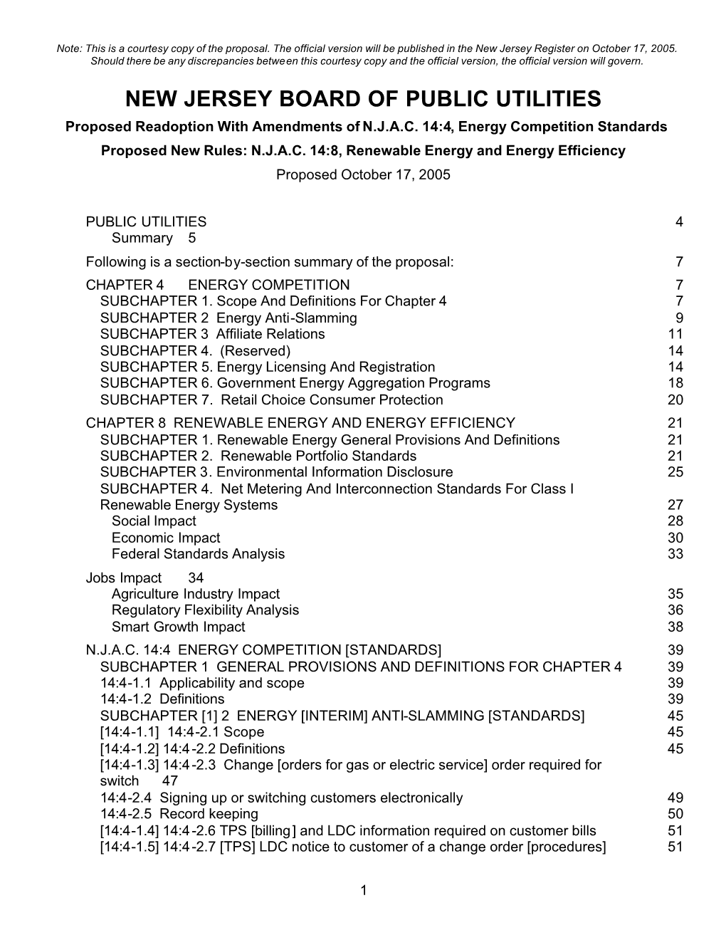 NEW JERSEY BOARD of PUBLIC UTILITIES Proposed Readoption with Amendments of N.J.A.C