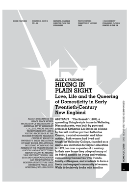 Hiding in Plain Sight: Love, Life and the Queering of Domesticity in Early Twentieth-Century