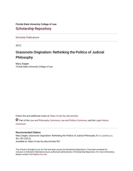 Grassroots Originalism: Rethinking the Politics of Judicial Philosophy