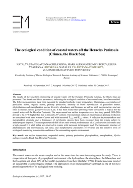 The Ecological Condition of Coastal Waters Off the Heracles Peninsula (Crimea, the Black Sea)